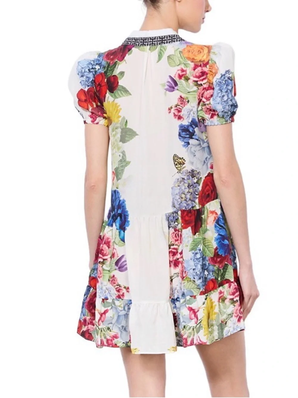Alice + Olivia White Floral Short Sleeve Mini Dress - Picture 5 of 7